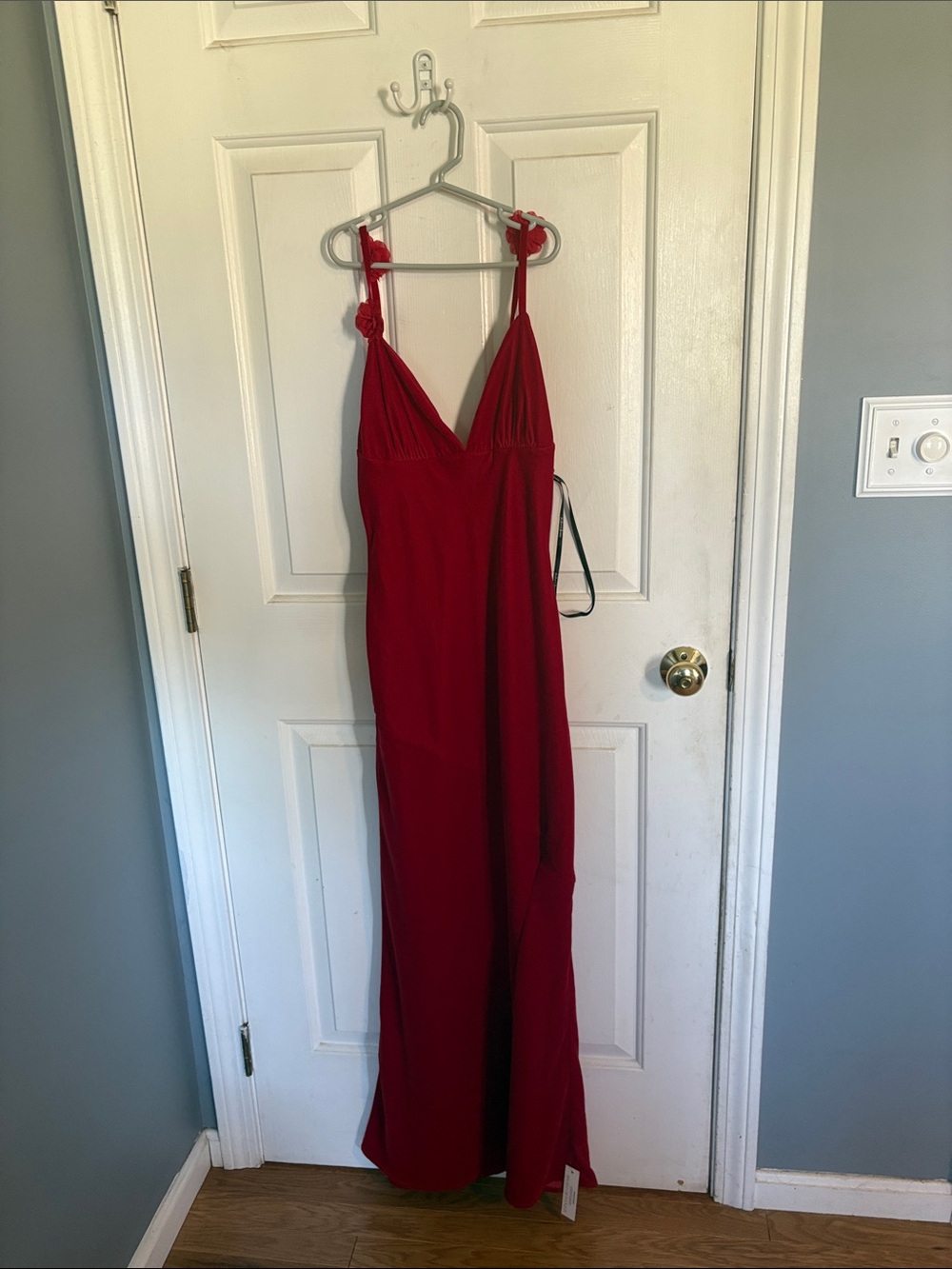 For Love & Lemons Red Tie-Shoulder Maxi Dress